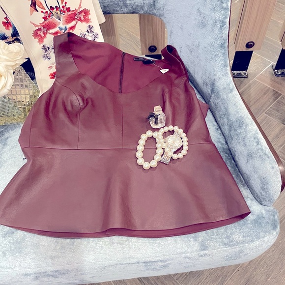 (Item no. 4) Maroon Peplum faux leather Top - Picture 3 of 3